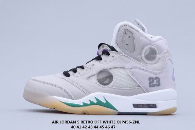 Air Jordan 5 Light Grey Men's Basketball Shoes OFF White-41 - Click Image to Close